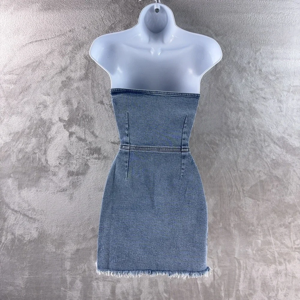 SER.O.YA Leighton Dress Womens Size XS Blue Denim Strapless Mini Bodycon - Picture 2 of 8